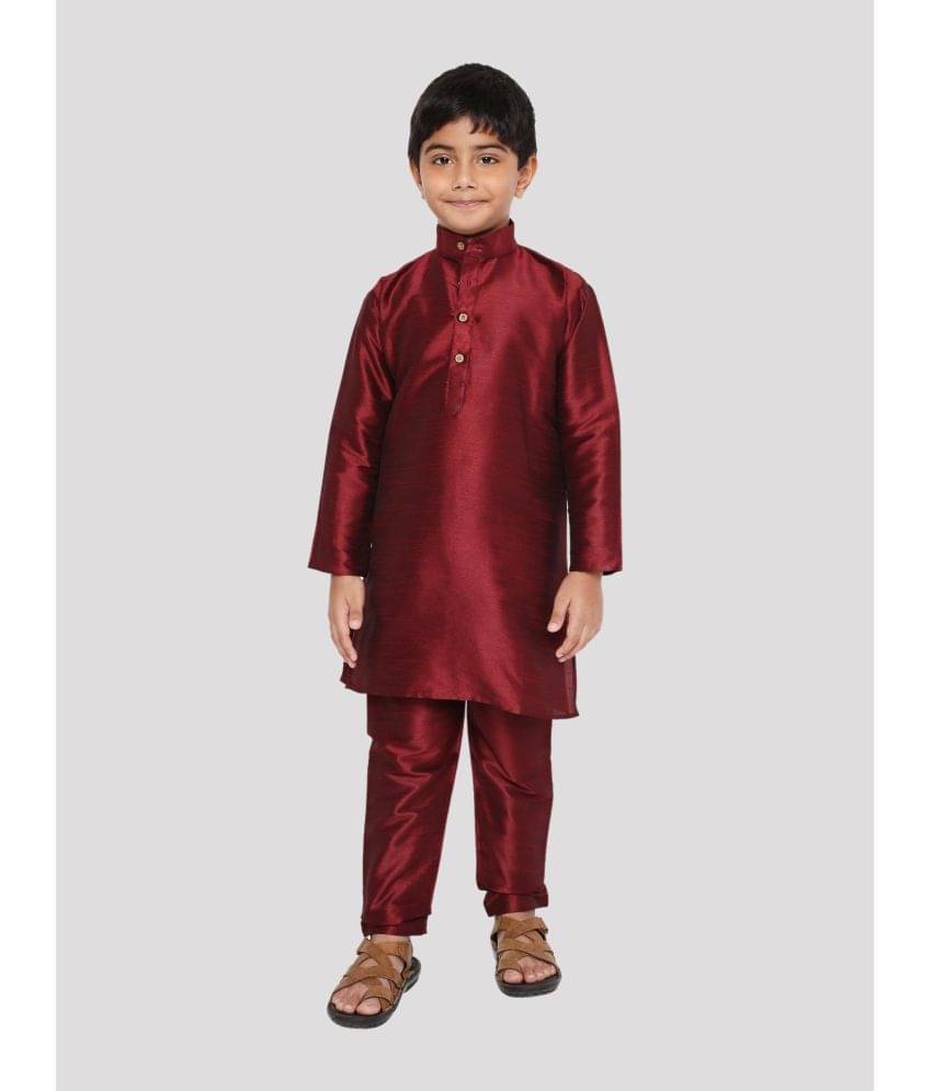 Maharaja Boys Silk Solid - Pattern Kurta Pant Set ( Maroon , Pack of 1 ) Maharaja Boys Silk Solid - Pattern Kurta Pant Set ( Maroon , Pack of 1 )