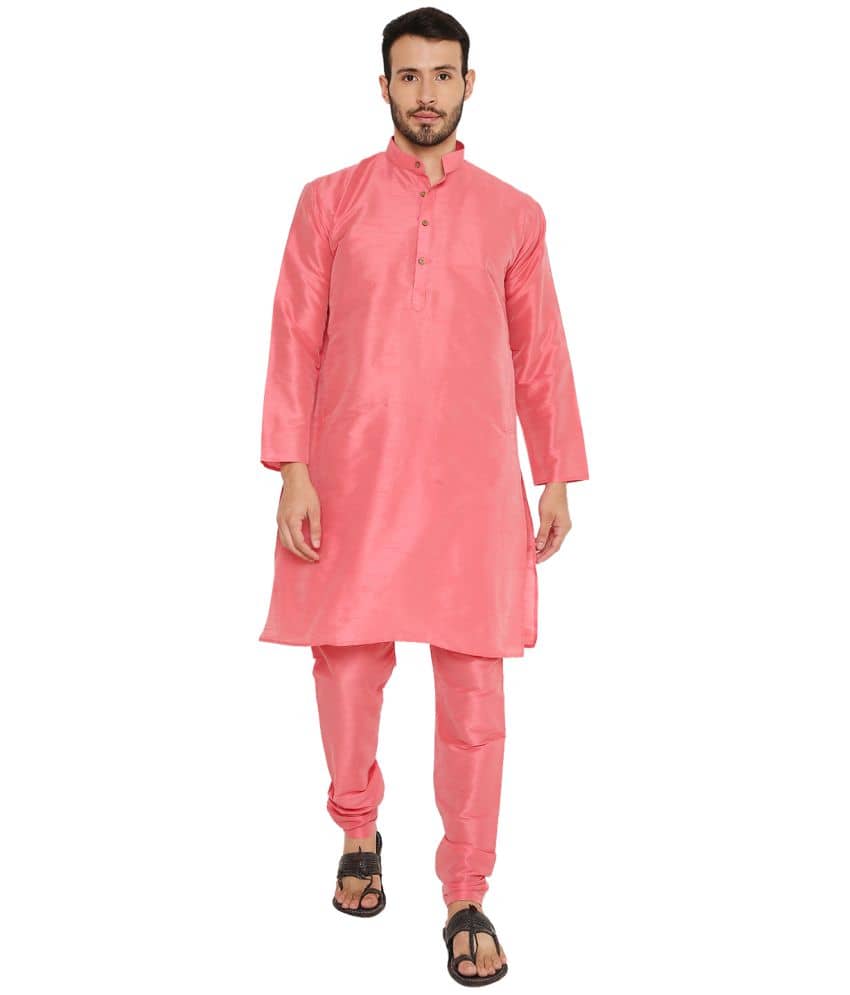 Maharaja - Pink Silk Regular Fit Men's Kurta Pyjama Set ( Pack of 1 ) - Kurtas & Kurta Sets | Buy online on ZillyBuy