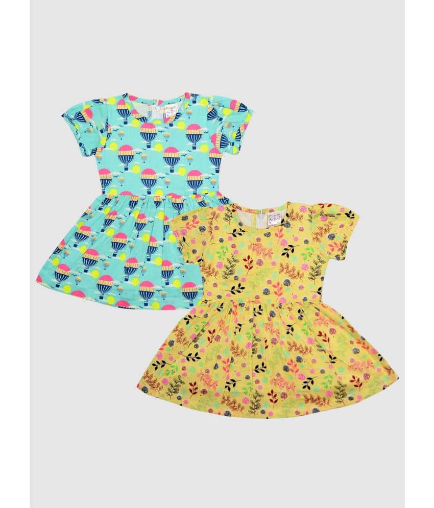 Me N My CLOSET Pack of 2 Baby Girls Cotton Frock ( Multicolor )