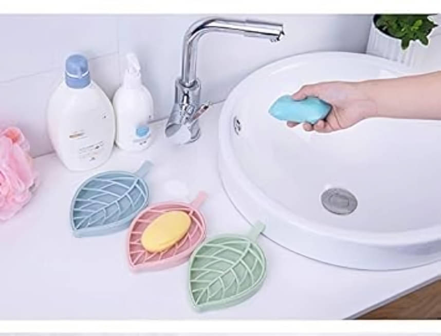 Plastic 3Pcs Beautiful Leaf Shape Double Layer Soap Dish Holder (Set of 3) Plastic 3Pcs Beautiful Leaf Shape Double Layer Soap Dish Holder (Set of 3)
