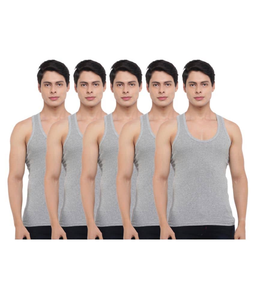 Dollar Bigboss Men's Grey Pack of 5 Solid Combed Cotton Vest - Nightwear & Loungewear | Buy online on ZillyBuy