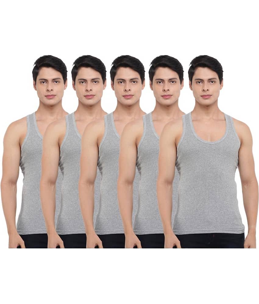 Dollar Bigboss Men's Grey Pack of 5 Solid Combed Cotton Vest - Nightwear & Loungewear | Buy online on ZillyBuy