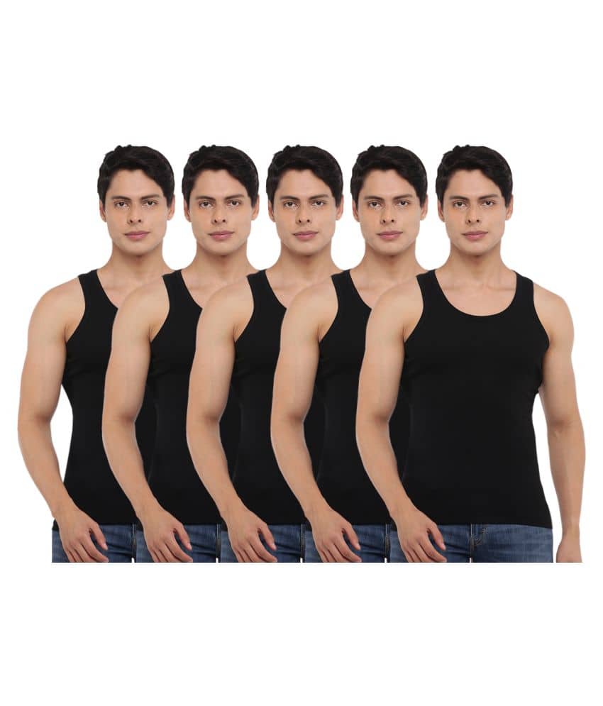 Dollar Bigboss Men's Black Pack of 5 Solid Combed Cotton Vest - Nightwear & Loungewear | Buy online on ZillyBuy