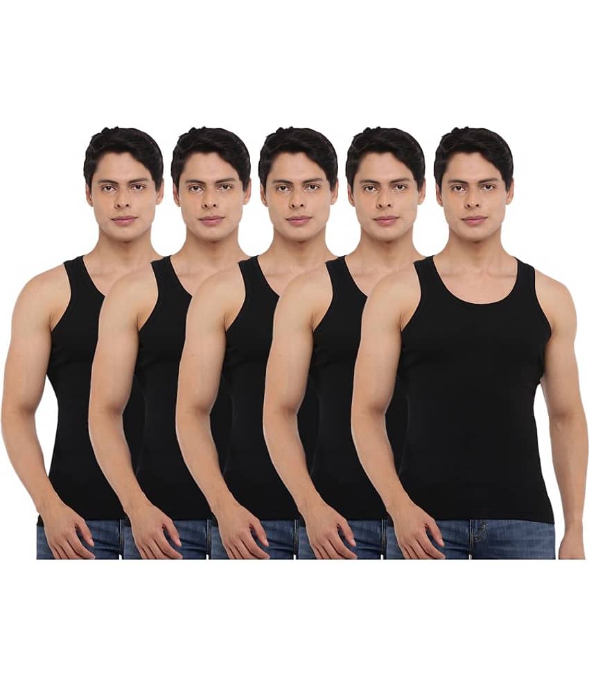 Dollar Bigboss Men's Black Pack of 5 Solid Combed Cotton Vest - Nightwear & Loungewear | Buy online on ZillyBuy