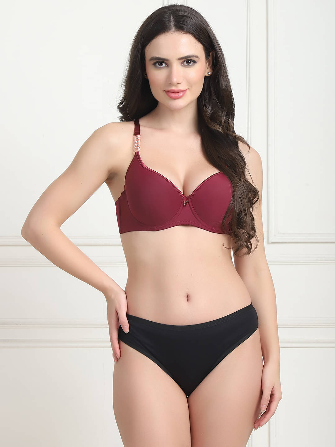     			PrettyCat Pack of 1 Polyester Bra & Panty Set For Women ( Wine )