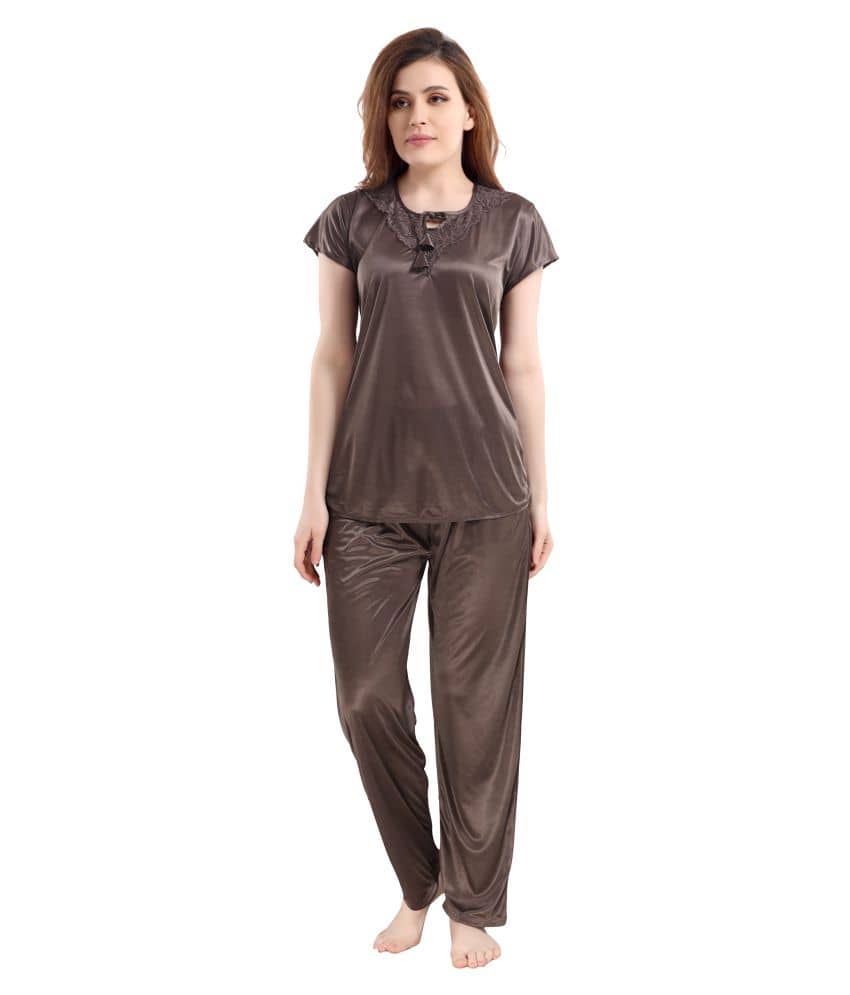 Romaisa Satin Nightsuit Sets - Brown Pack of 2 - Nightwear & Loungewear | Buy online on ZillyBuy