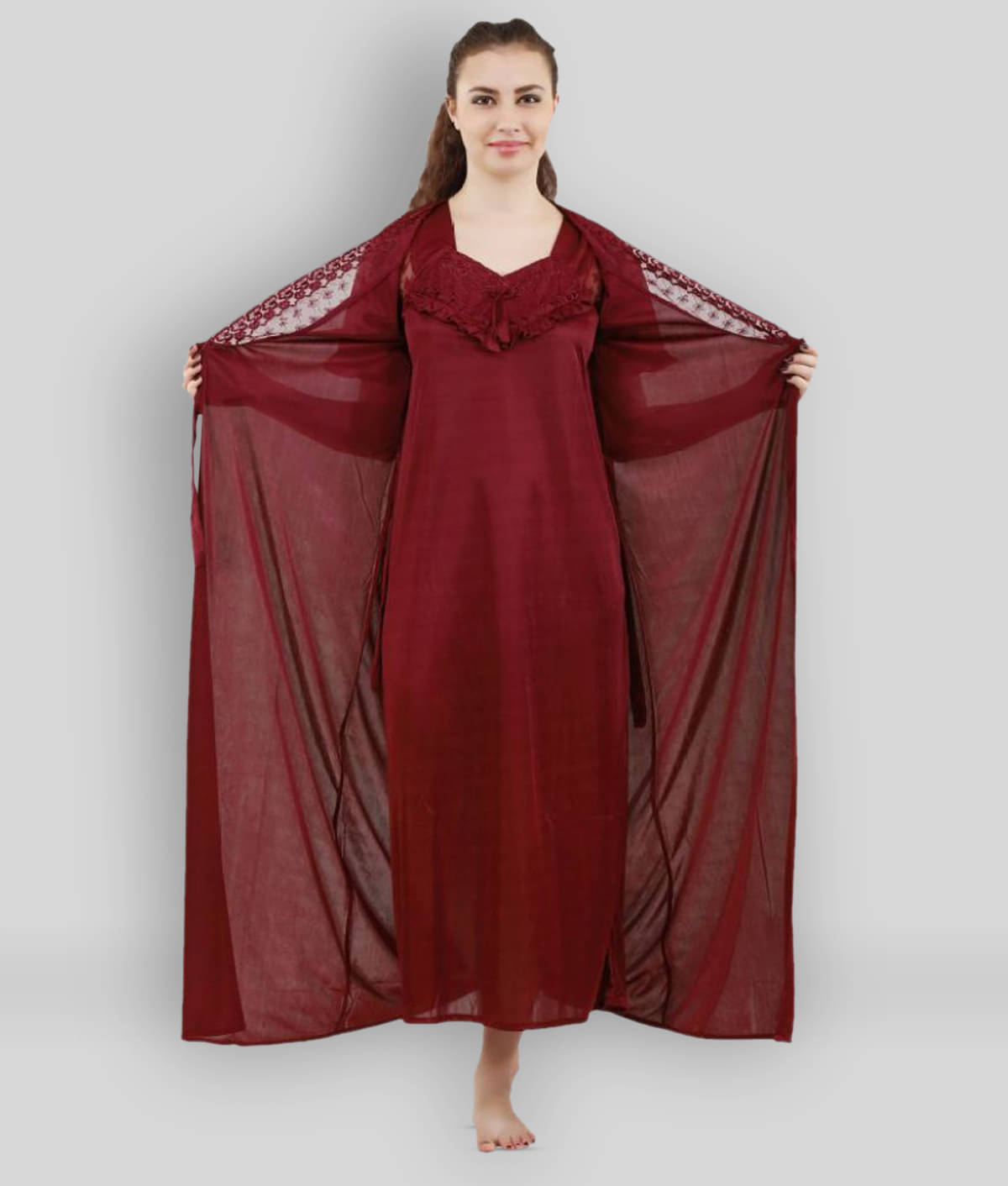     			Romaisa Satin Nighty & Night Gowns - Maroon Single