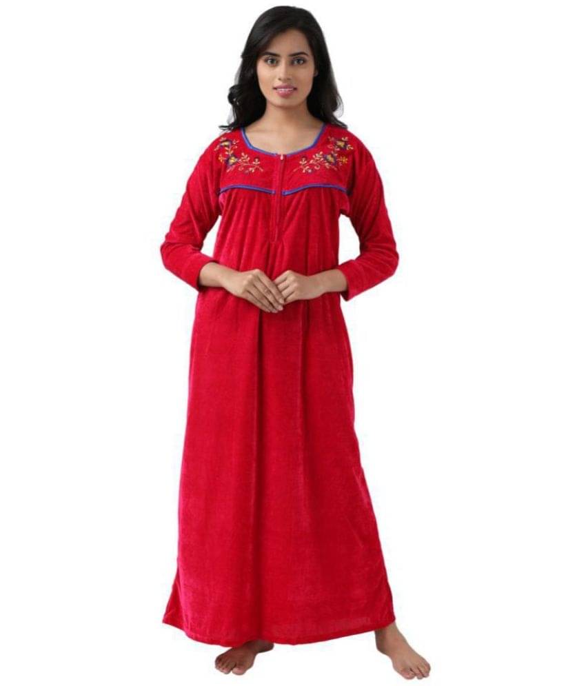 Romaisa Velvet Nighty & Night Gowns - Pink Single Romaisa Velvet Nighty & Night Gowns - Pink Single