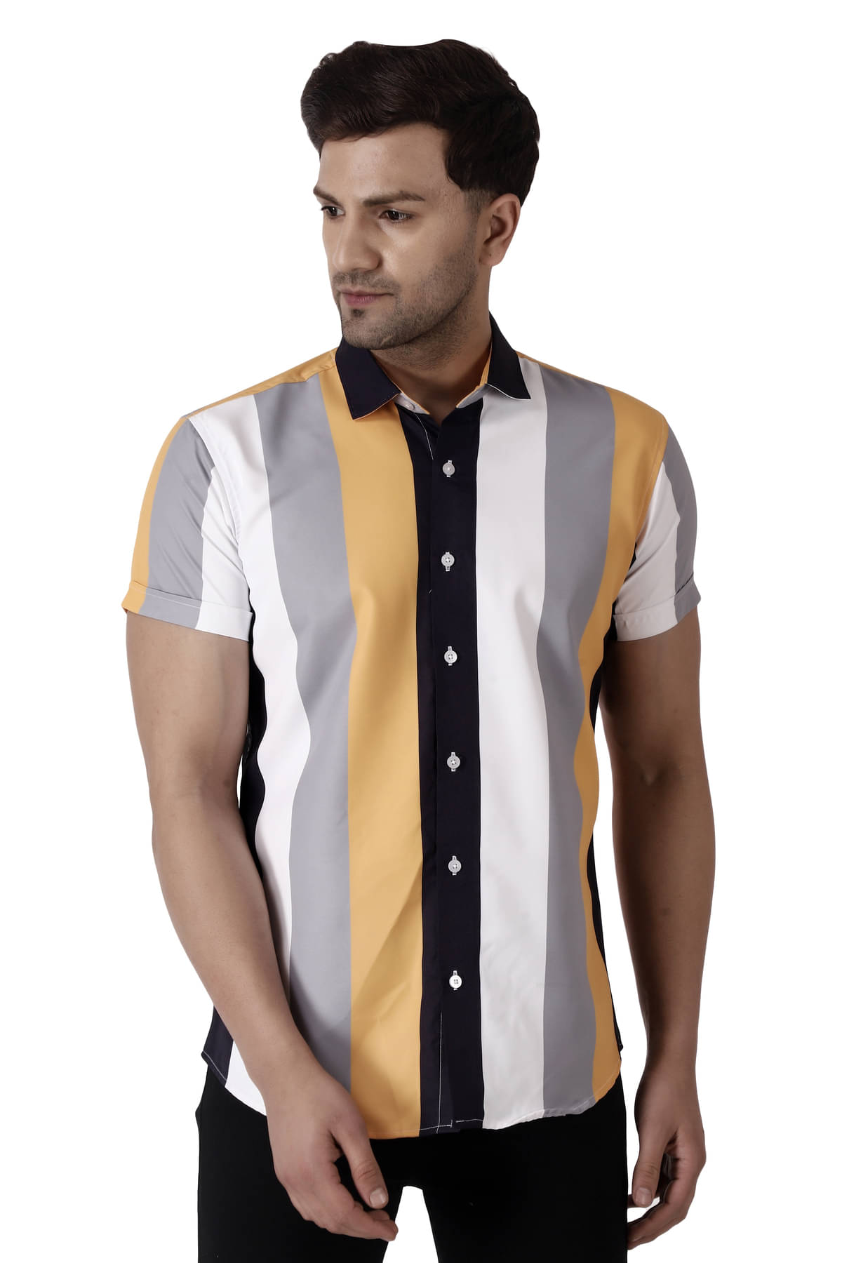     			SUR-T Cotton Blend Regular Fit Striped Half Sleeves Men's Casual Shirt - Yellow ( Pack of 1 )