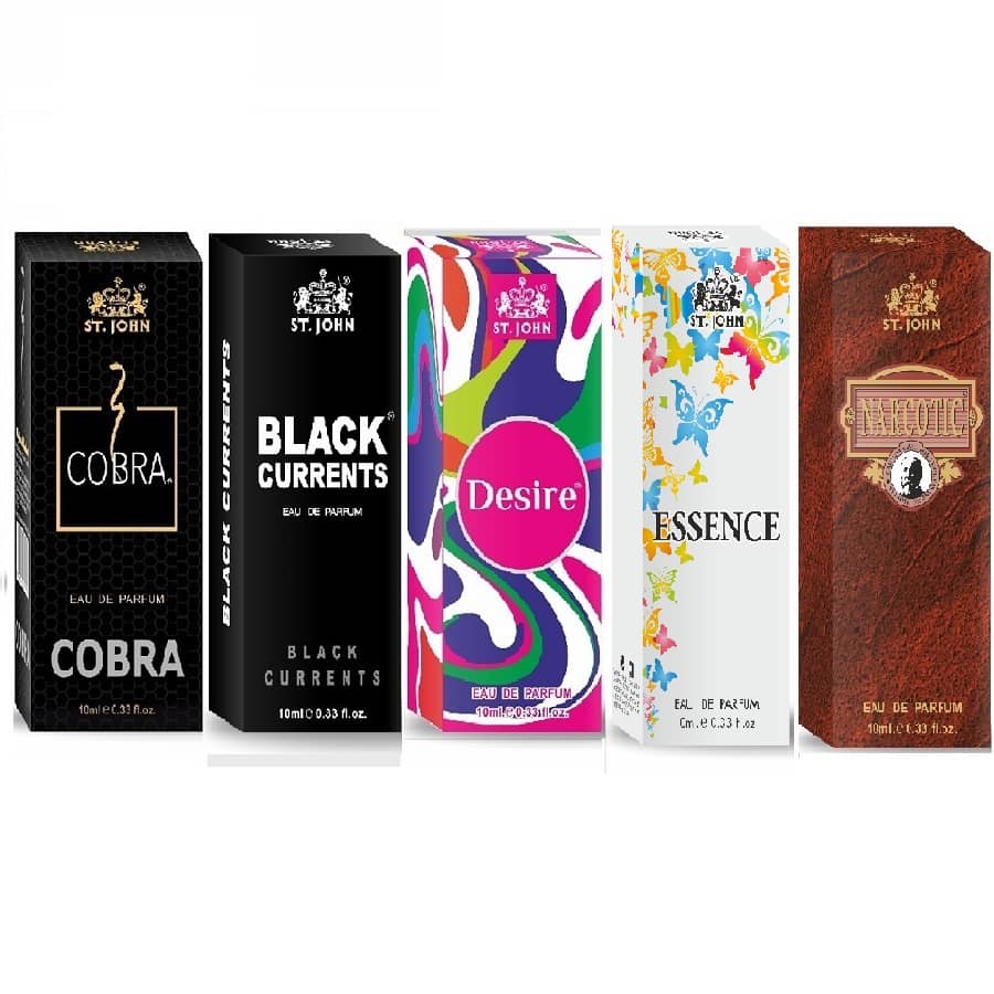 St. John BlackCurent,Cobra,Esence,Narcotic Desire Pocket Perfume for Men 10 ml ( Pack of 5 )