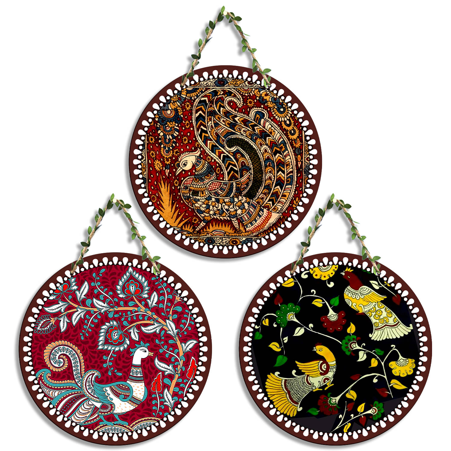     			Suveharts Wood Set of 3 Circle Wall Hanging Wall Sculpture Red - Pack of 3