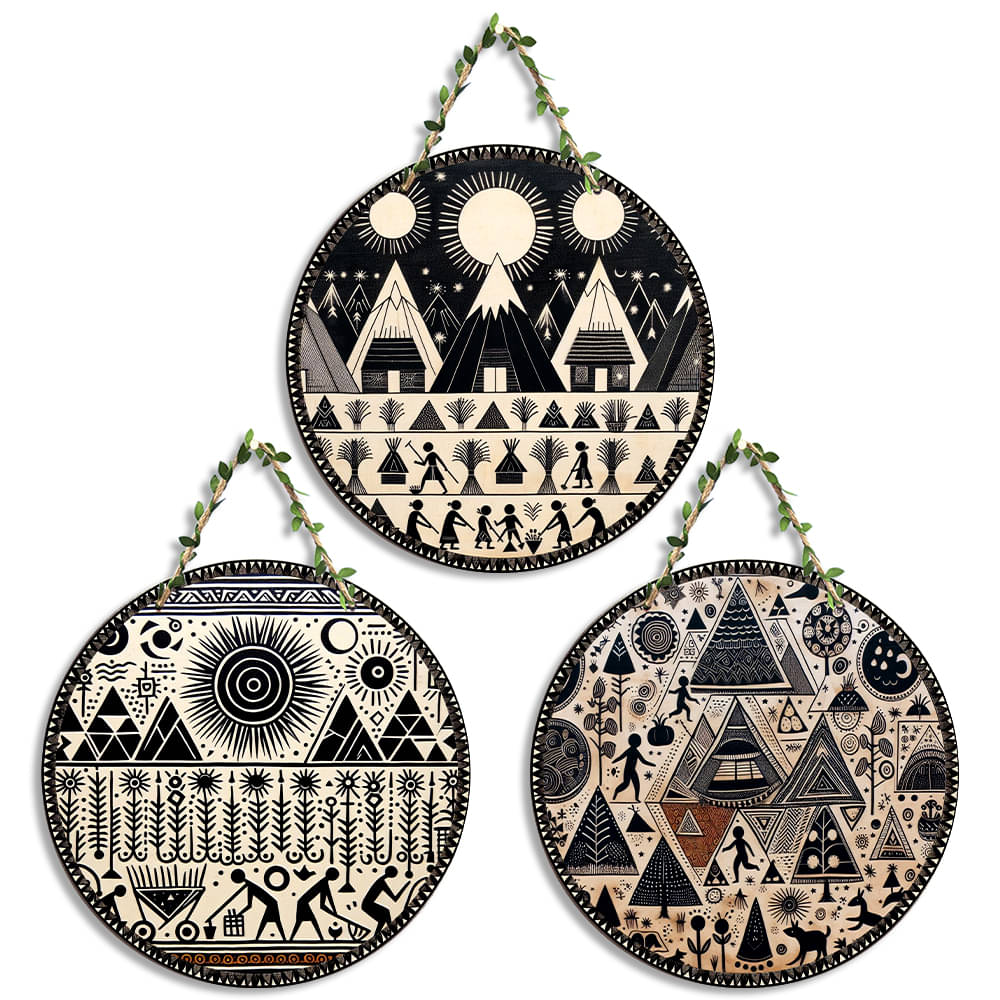 Suveharts Wood Set of 3 Circle Wall Hanging Wall Sculpture Beige - Pack of 3 Suveharts Wood Set of 3 Circle Wall Hanging Wall Sculpture Beige - Pack of 3
