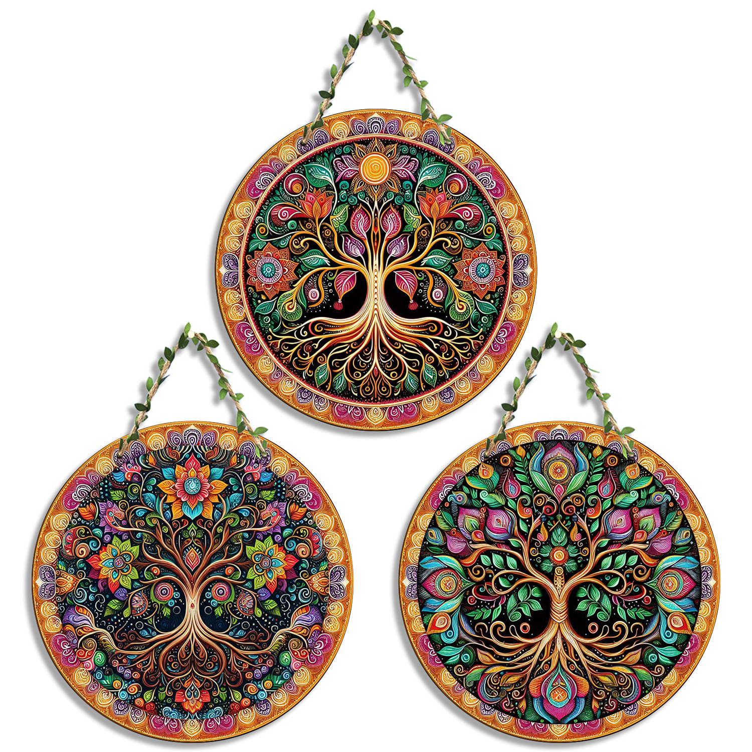     			Suveharts Wood Set of 3 Circle Wall Hanging Wall Sculpture Beige - Pack of 3