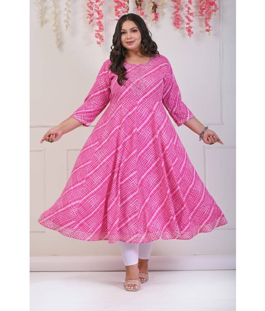 Swasti Pack of 1 Cotton Blend Printed Anarkali Women's Kurti - ( Pink ) Swasti Pack of 1 Cotton Blend Printed Anarkali Women's Kurti - ( Pink )