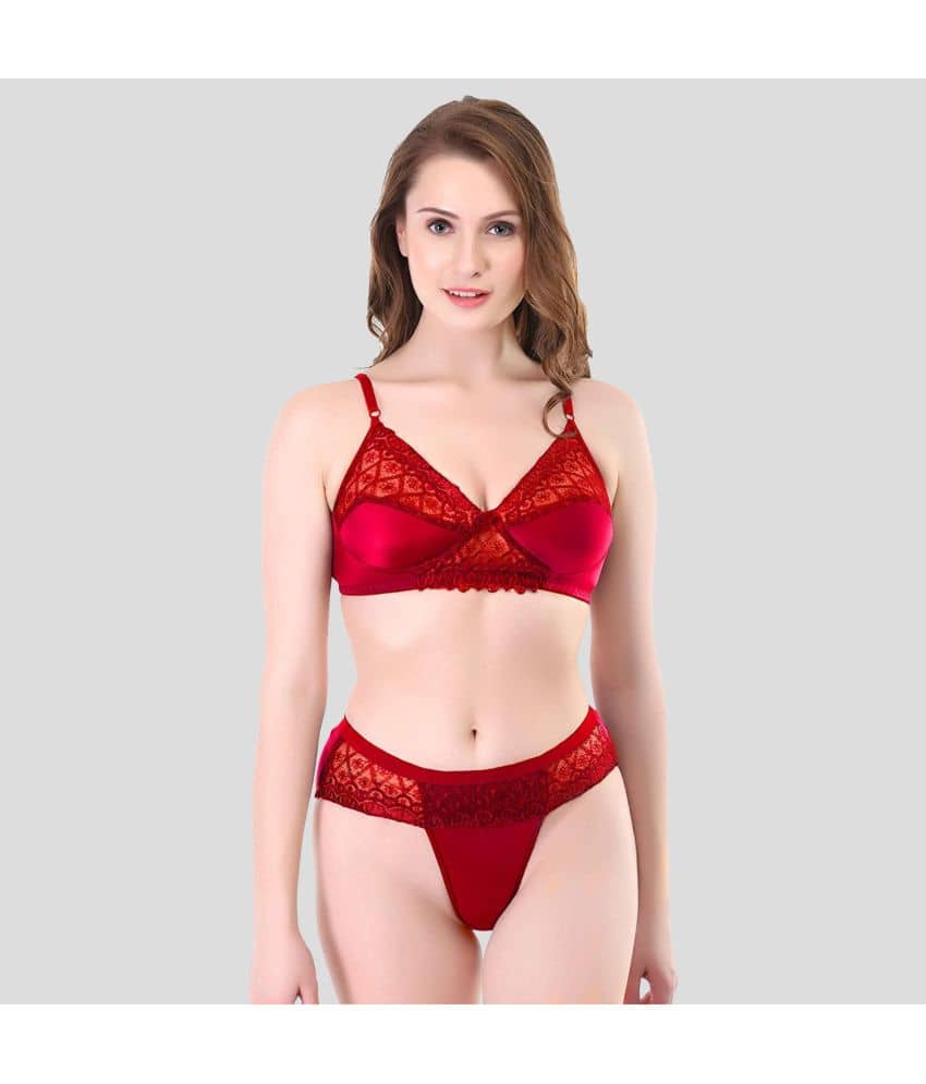 TCG Cotton Blend Women's Bra & Panty Set ( Red )