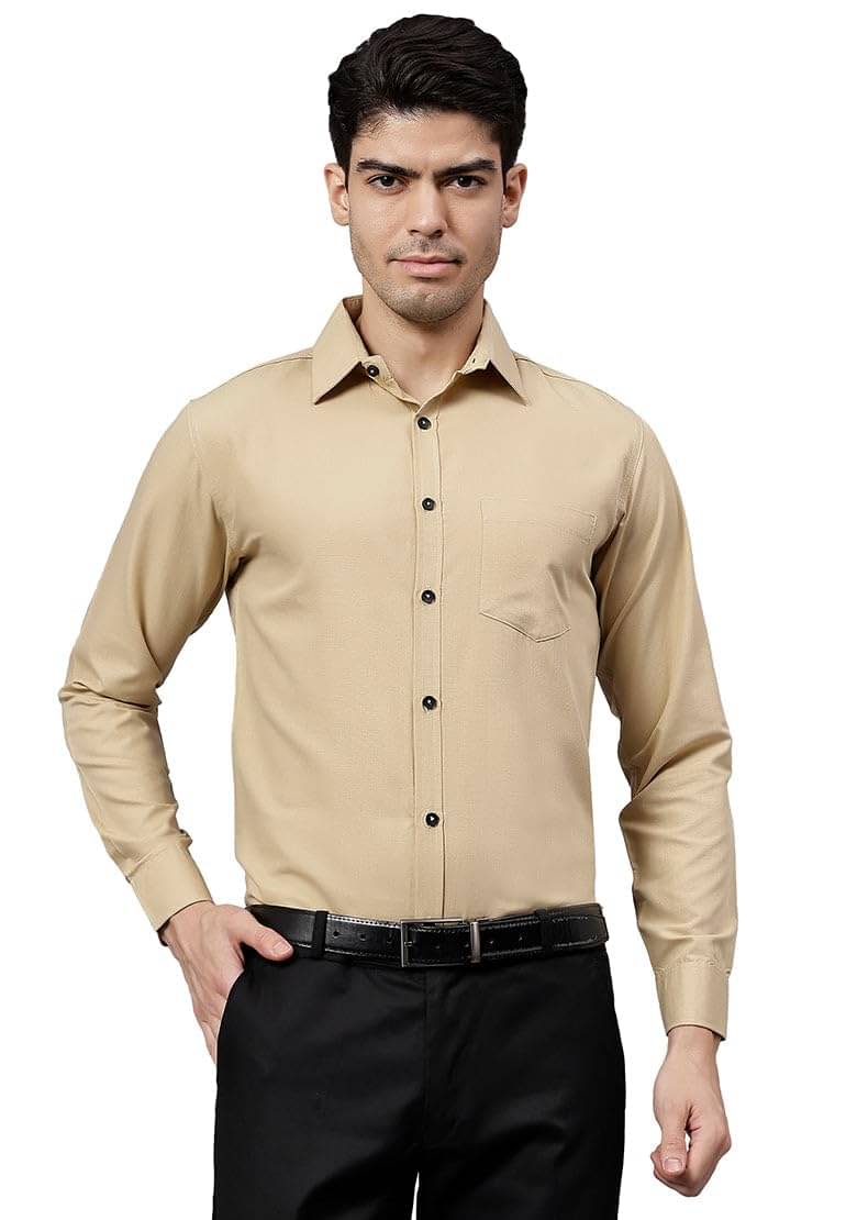    			UNI VIBE Cotton Blend Slim Fit Solids Full Sleeves Men's Casual Shirt - Beige ( Pack of 1 )