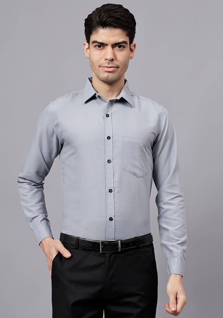 UNI VIBE Cotton Blend Slim Fit Solids Full Sleeves Men's Casual Shirt - Grey ( Pack of 1 ) UNI VIBE Cotton Blend Slim Fit Solids Full Sleeves Men's Casual Shirt - Grey ( Pack of 1 )