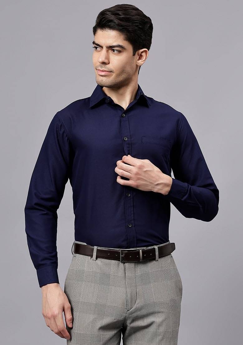     			Vida Loca Cotton Blend Slim Fit Solids Full Sleeves Men's Casual Shirt - Navy ( Pack of 1 )