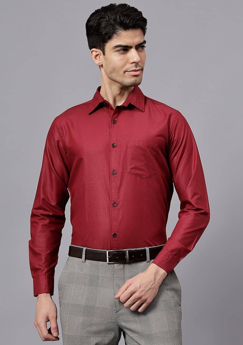     			Vida Loca Cotton Blend Slim Fit Solids Full Sleeves Men's Casual Shirt - Maroon ( Pack of 1 )