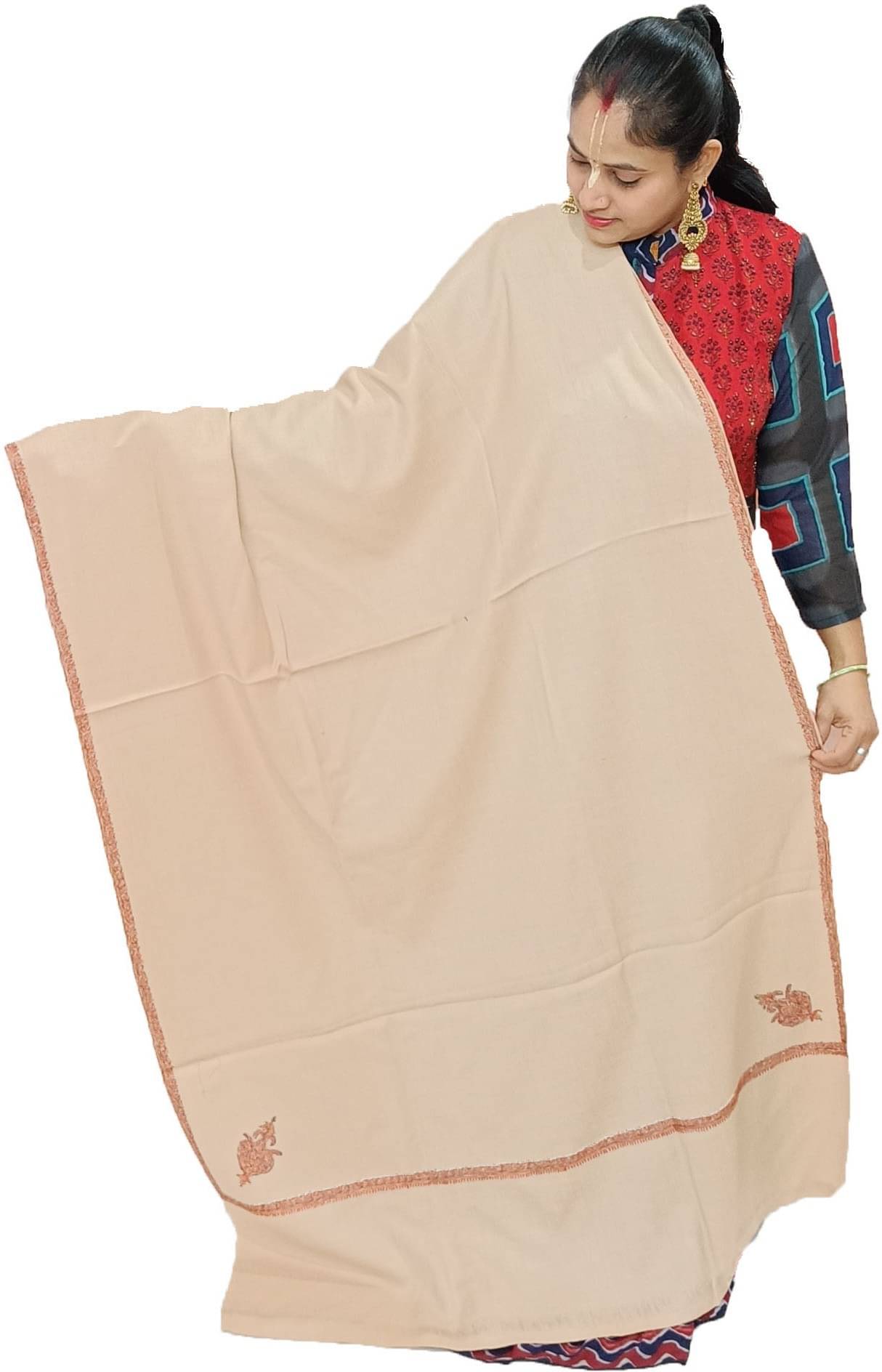 Vrinde Beige Embroidered Shawl - ( Pack of 1 )     			Vrinde Beige Embroidered Shawl - ( Pack of 1 )