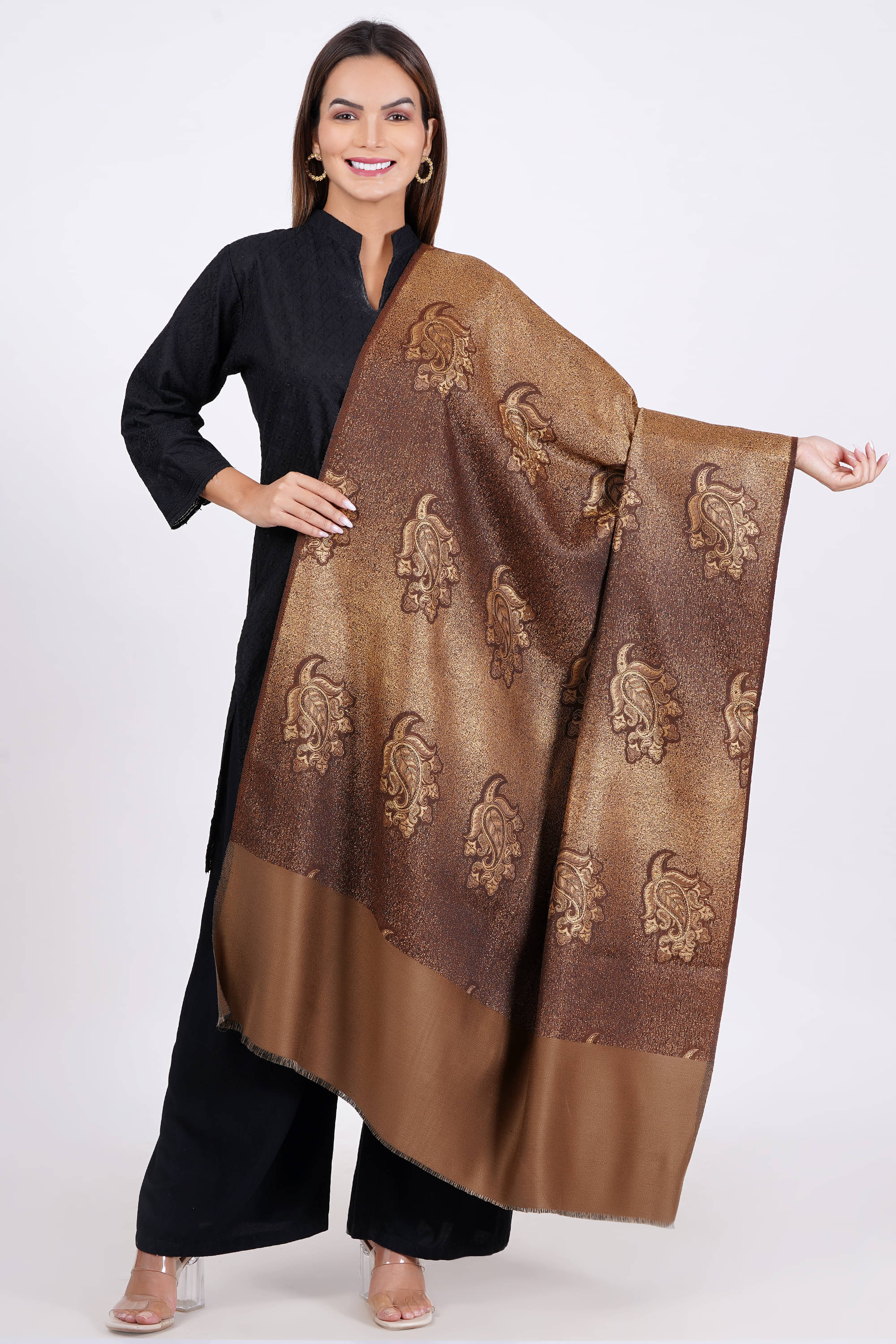     			Vrinde Brown Self Design Shawl - ( Pack of 1 )