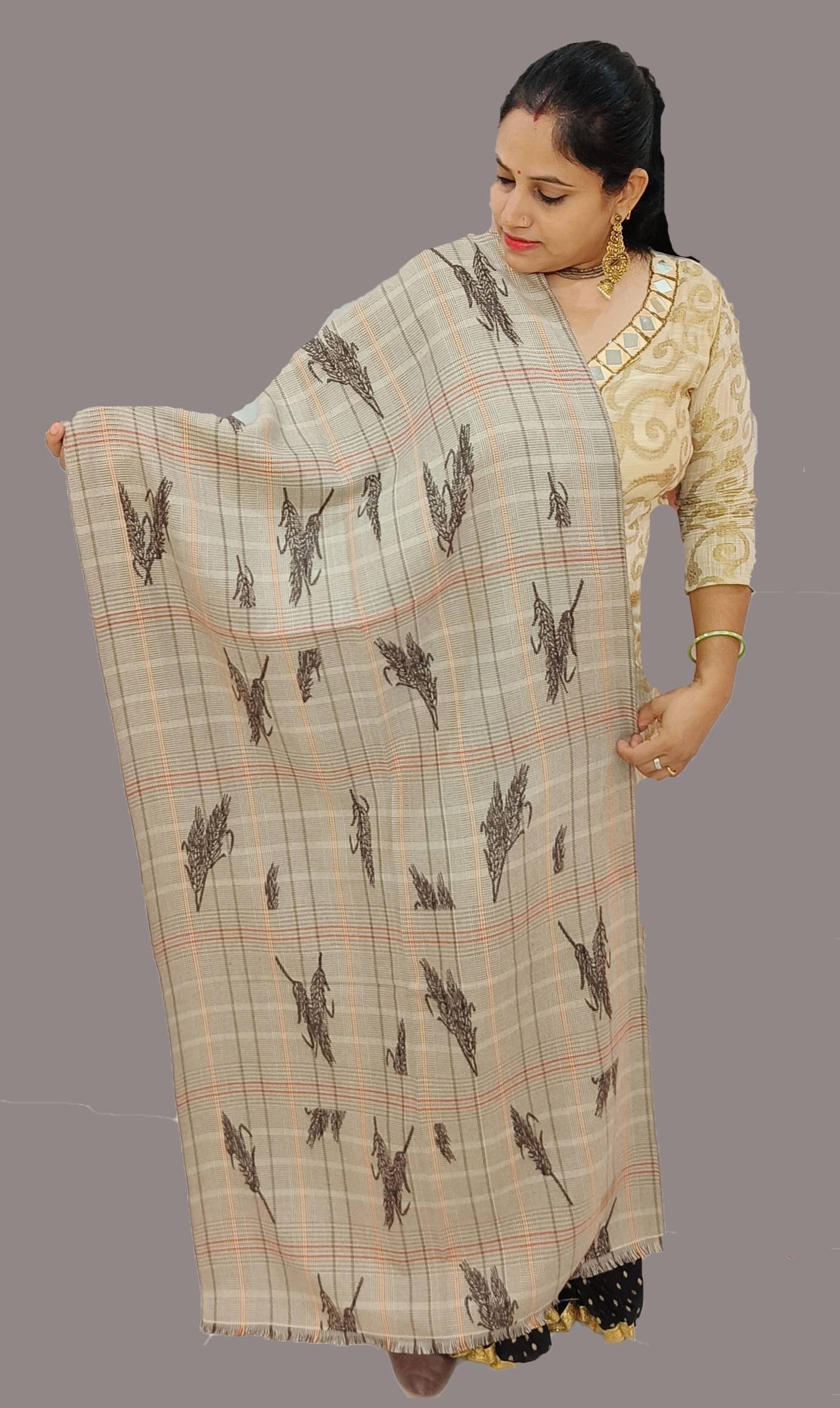     			Vrinde Grey Checks Shawl - ( Pack of 1 )