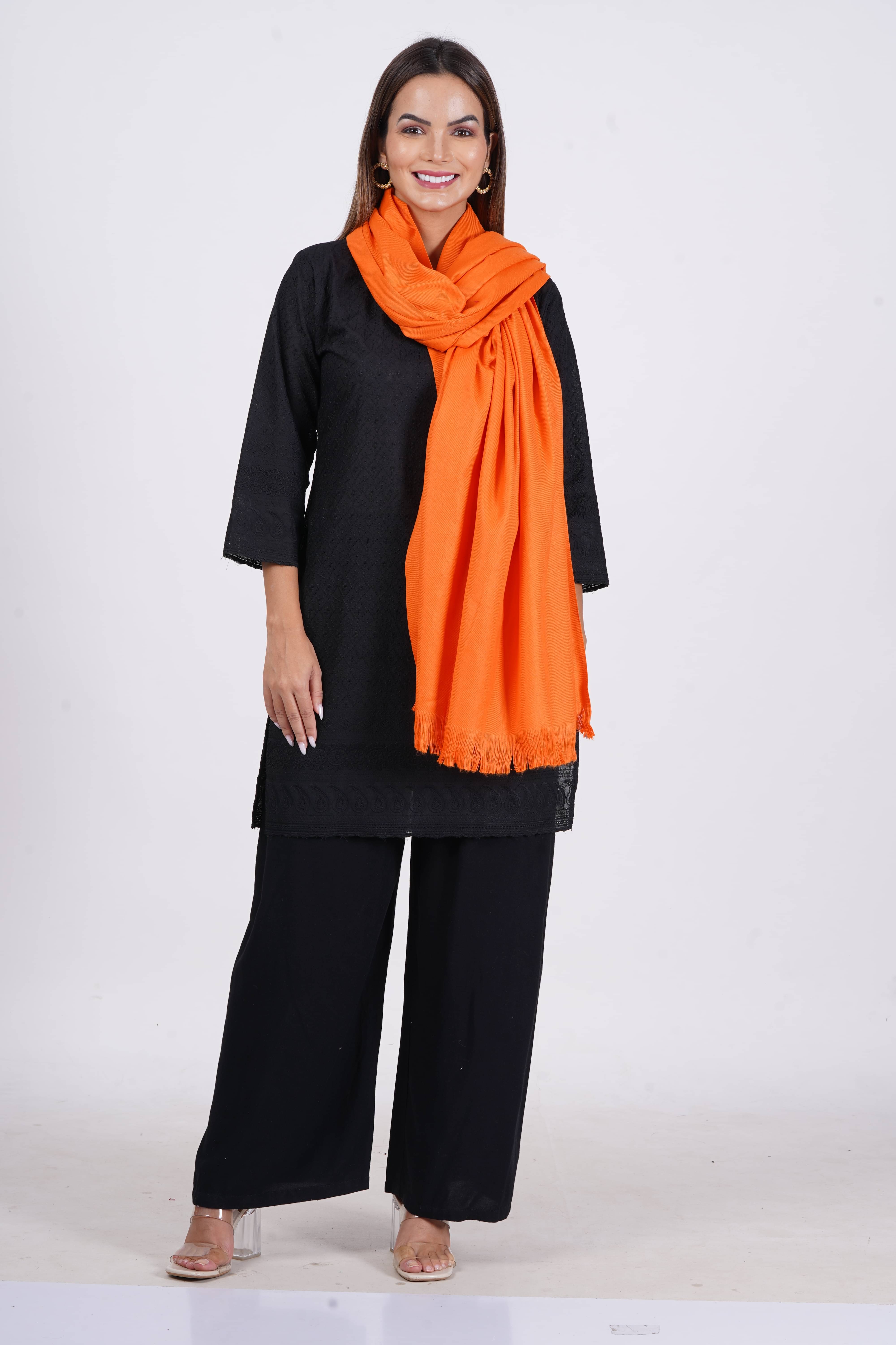     			Vrinde Orange Solid Shawl - ( Pack of 1 )