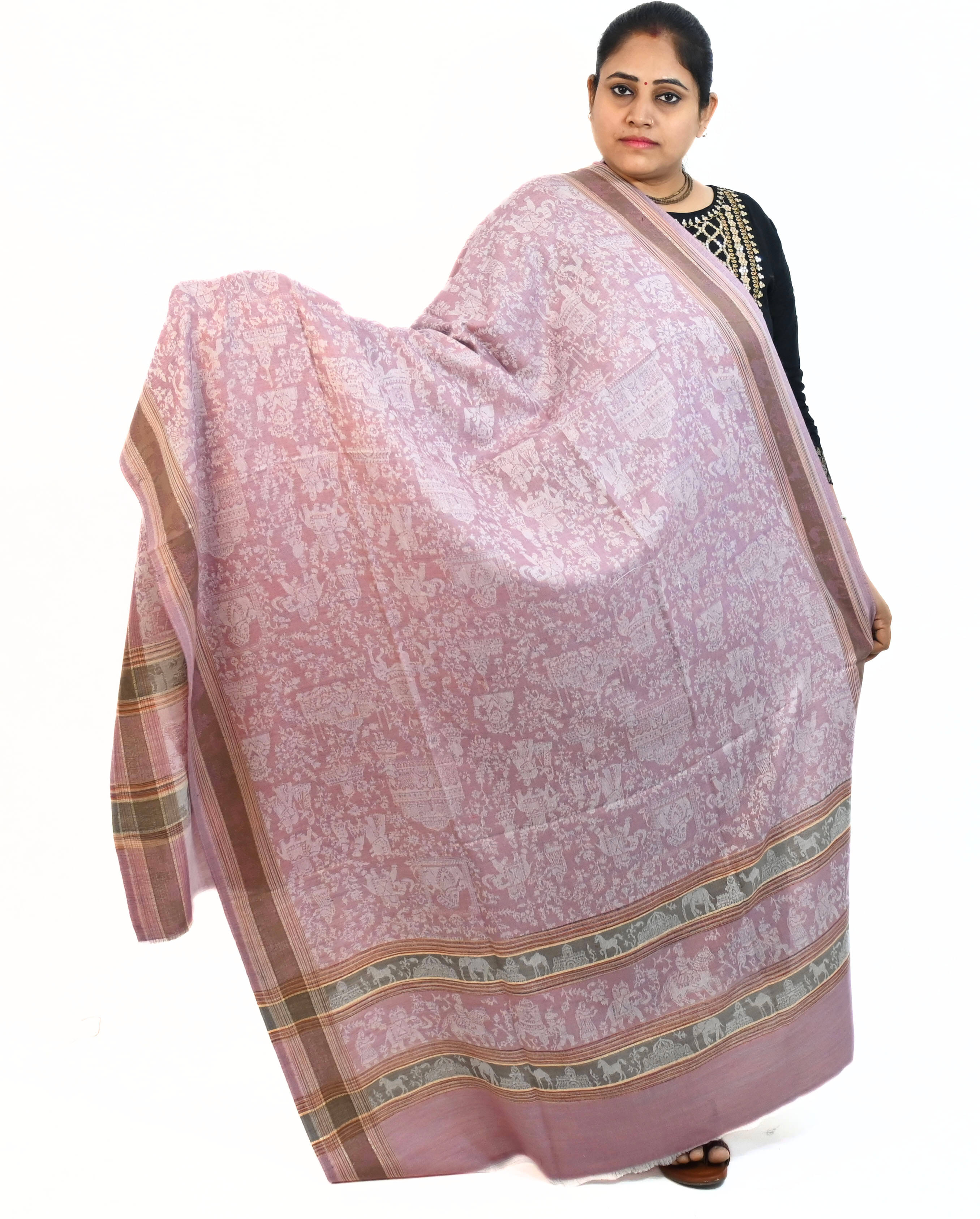     			Vrinde Pink Printed Shawl - ( Pack of 1 )
