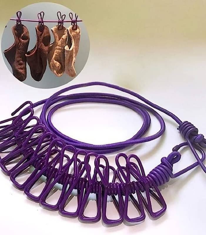12-Clip Cloth Drying Rope - Clothesline Hooks, Windproof Clothesline, Drilling-Free, Elastic Stretchable Wire Rassi for Home Use (Pack of 1) 12-Clip Cloth Drying Rope - Clothesline Hooks, Windproof Clothesline, Drilling-Free, Elastic Stretchable Wire Rassi for Home Use (Pack of 1)