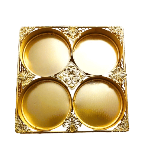    			4 Portion Designer Golden Pooja Thali For Festivals