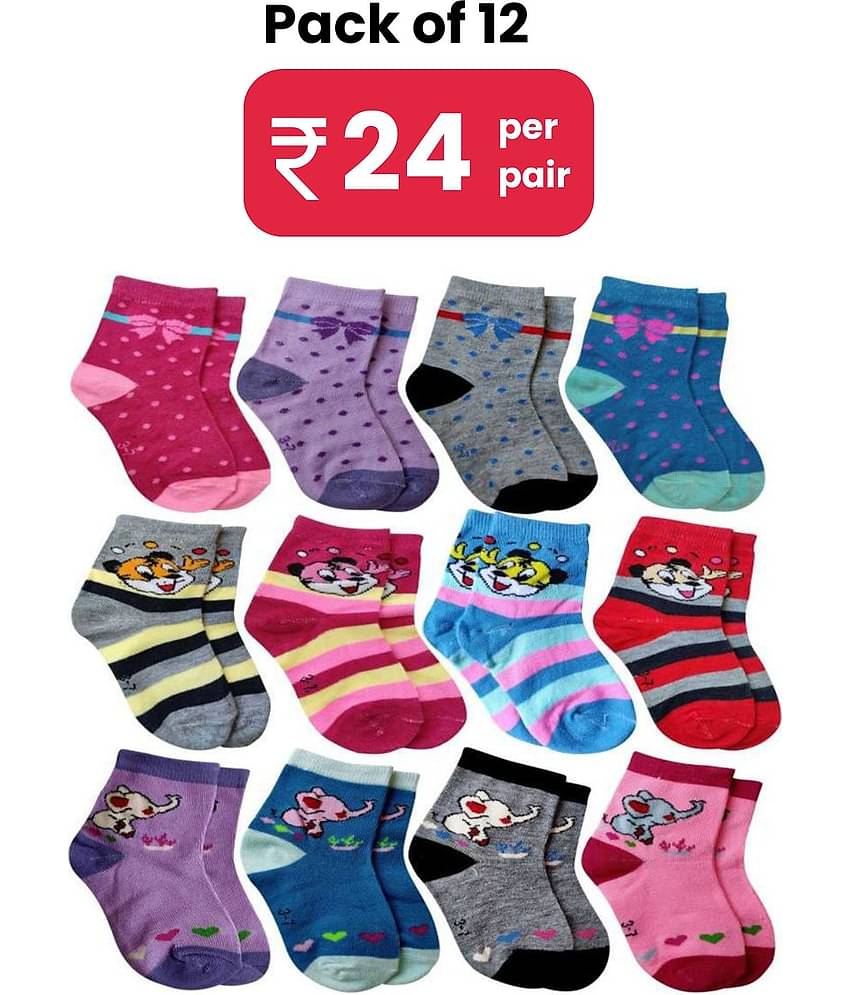 HF LUMEN Baby Boy/Girl Cotton Sock Pack of 12 Pairs (Random Colors & Design Will be sent)