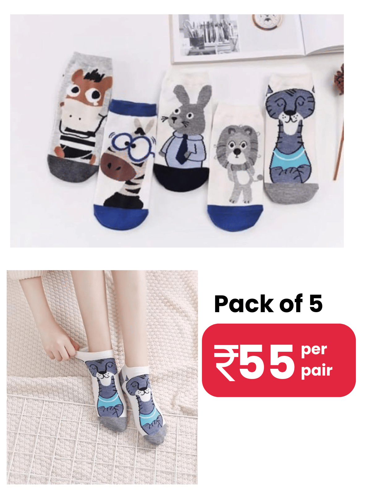 Infispace Pack of 5 Cotton Blend Women's Printed Ankle Length Socks ( Multicolor ) - Socks | Buy online on ZillyBuy