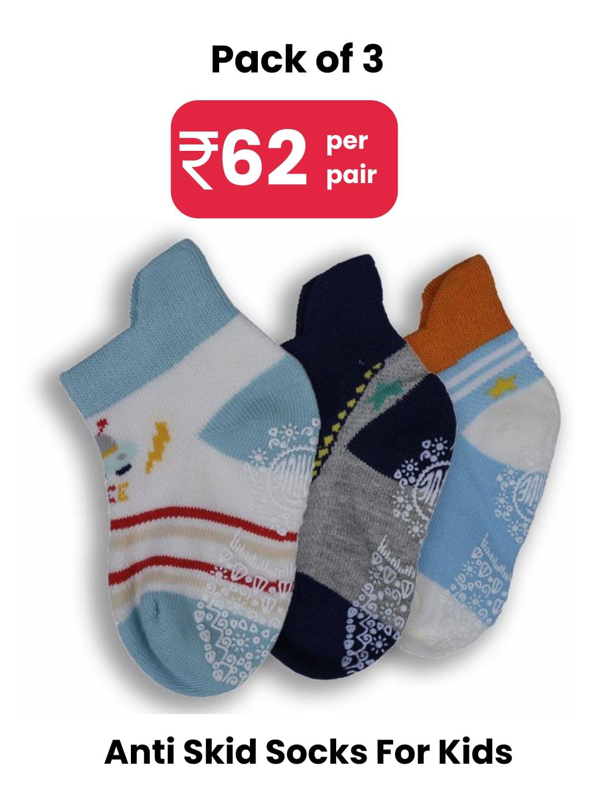     			Dollar Pack of 3 Cotton Boy's Ankle Length Socks ( Multicolor )