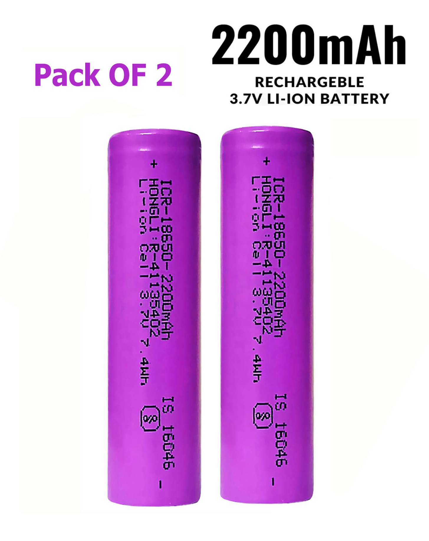 A Grade 18650 Rechargeable Li-ion 2200mAh Batteries (PACK OF 2). A Grade 18650 Rechargeable Li-ion 2200mAh Batteries (PACK OF 2).