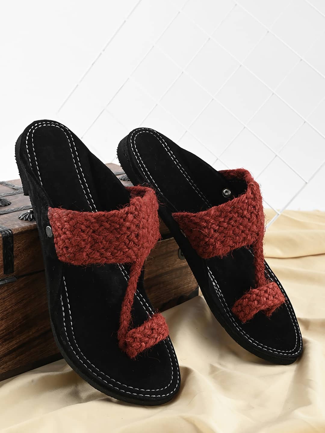 Anjaneya Creations Red Men's Kolhapuris - Ethnic Shoes | Buy online on ZillyBuy