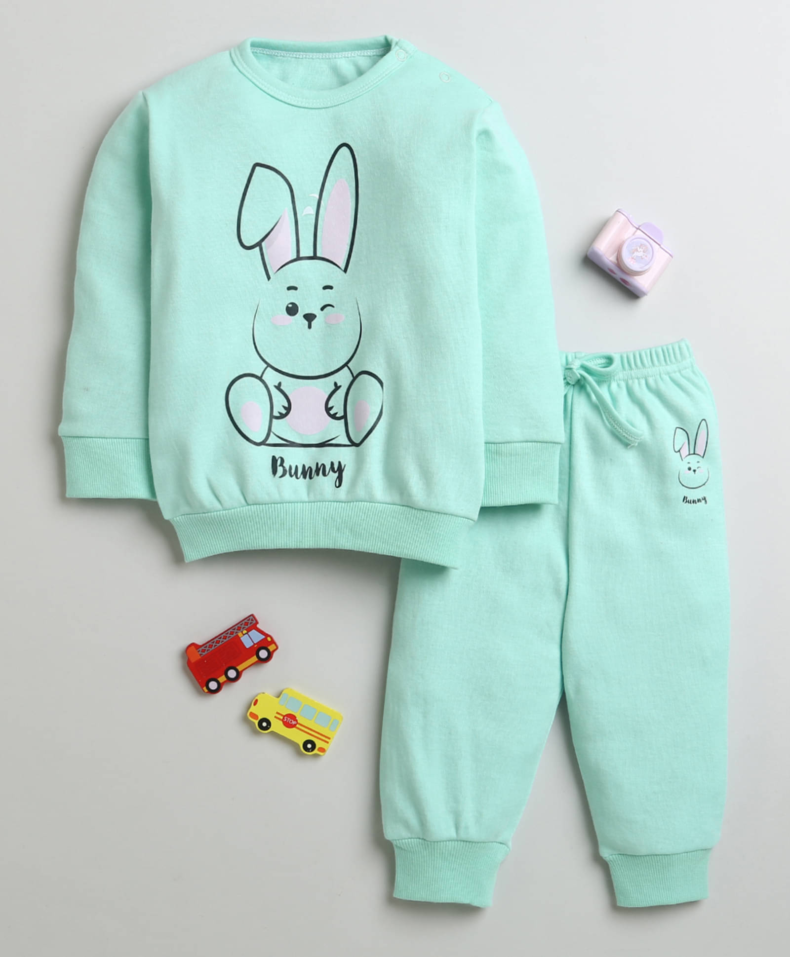 BUMZEE Pack of 1 Baby Girls Cotton Sweatshirt & Jogger Set ( Mint Green )     			BUMZEE Pack of 1 Baby Girls Cotton Sweatshirt & Jogger Set ( Mint Green )