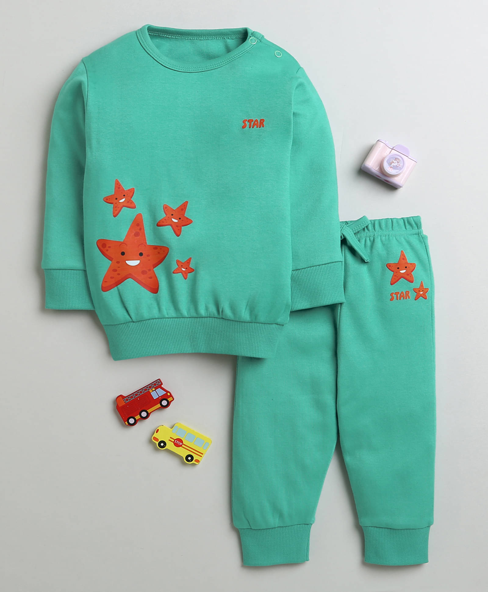     			BUMZEE Pack of 1 Baby Boys Cotton Sweatshirt & Jogger Set ( Green )