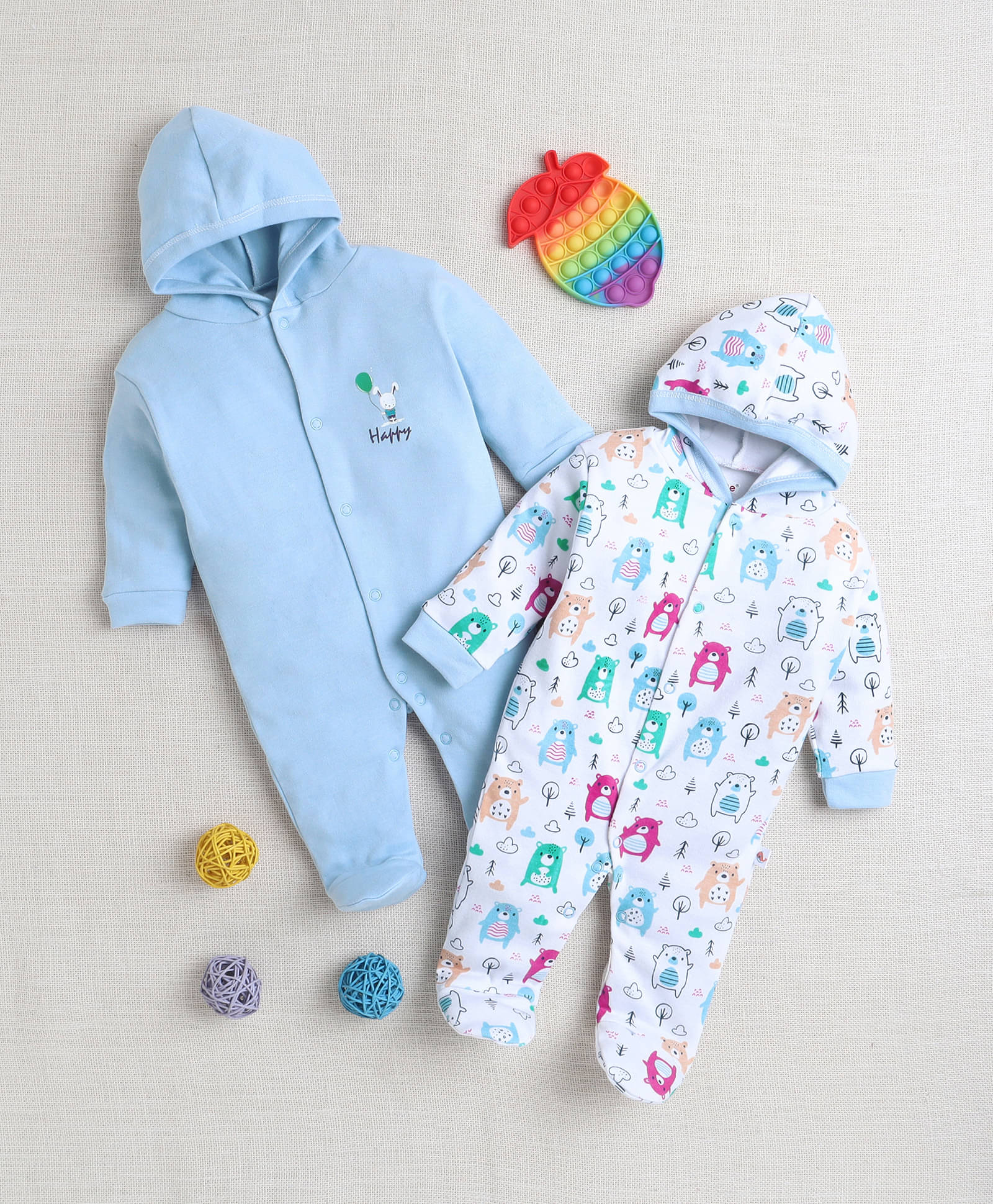    			BUMZEE Pack of 2 Baby Boys 100% Cotton Sleepsuits ( Blue )