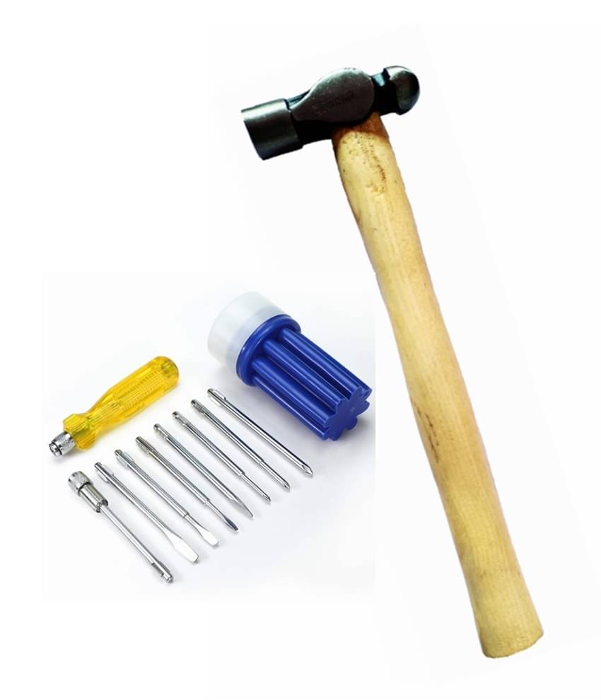    			Ball Pein Hammer with Wooden Handle 200 gm & 8 in 1 Screwdriver Kit Oaykay Tools