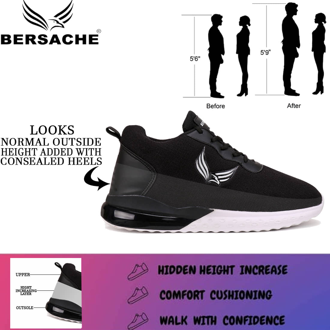 Bersache Men Casual Shoes Black Men's Outdoor Shoes - Casual Shoes | Buy online on ZillyBuy