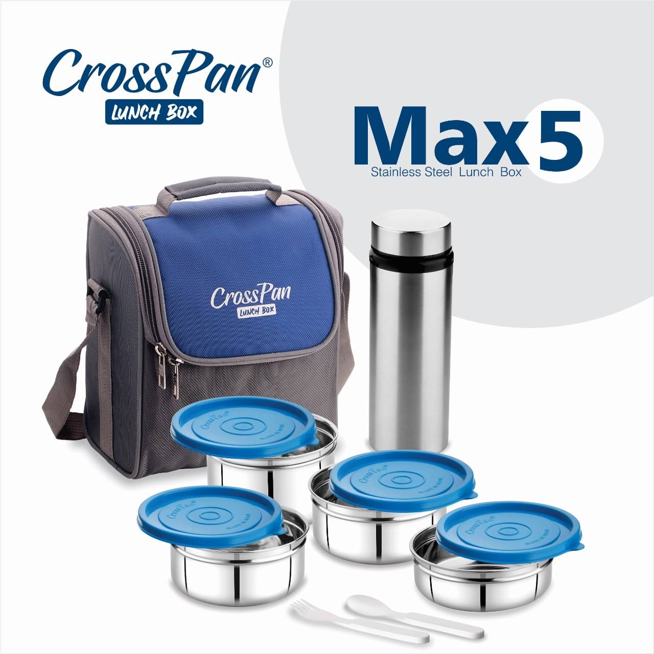     			CrossPan Max5 4 Container with Bottle Stainless Steel Insulated Lunch Box 4 - Container ( Pack of 1 )