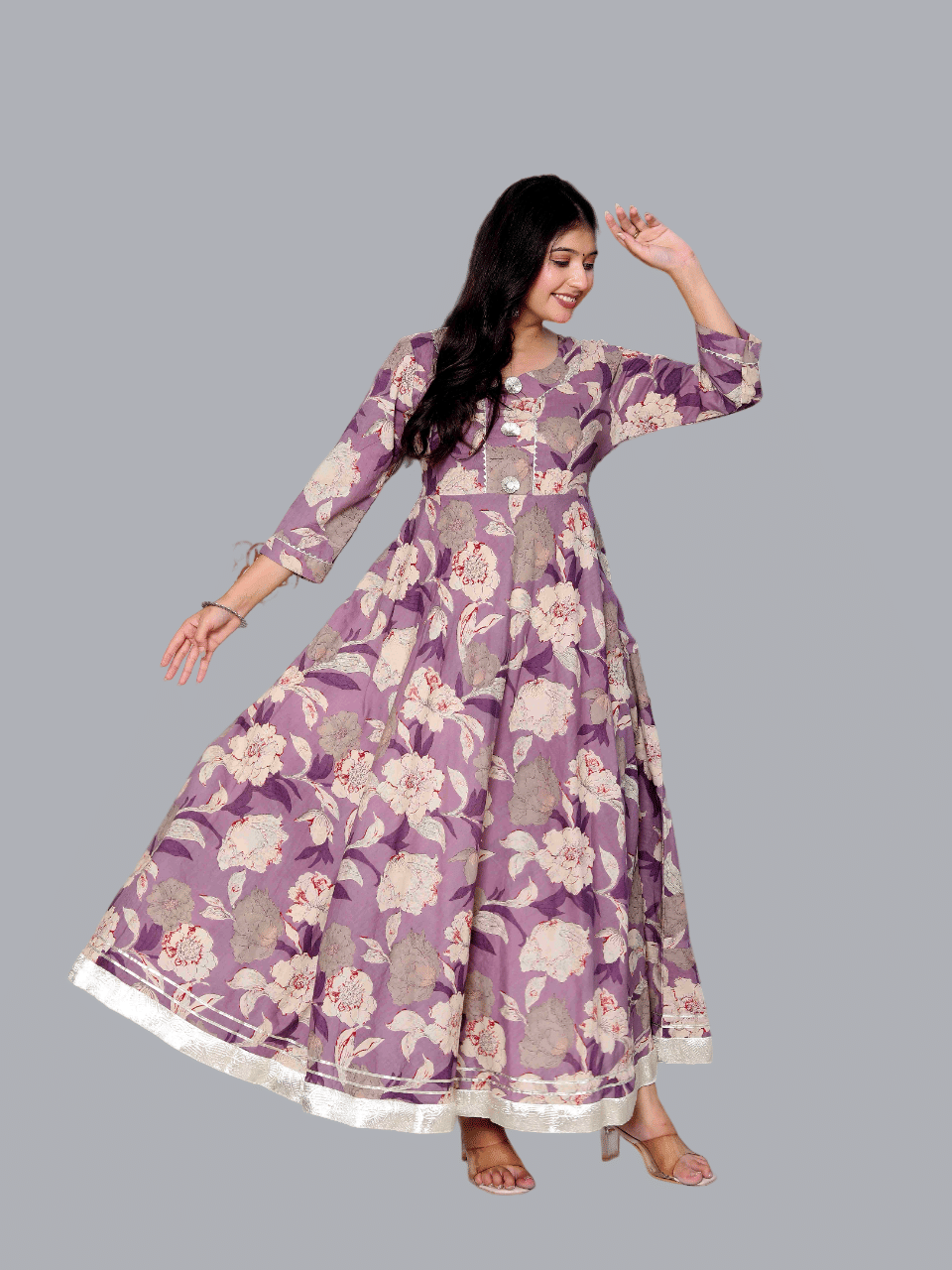 Doriyaan Cotton Printed Anarkali Women's Kurti - Purple ( Pack of 1 ) - Kurtis, Tunics | Buy online on ZillyBuy