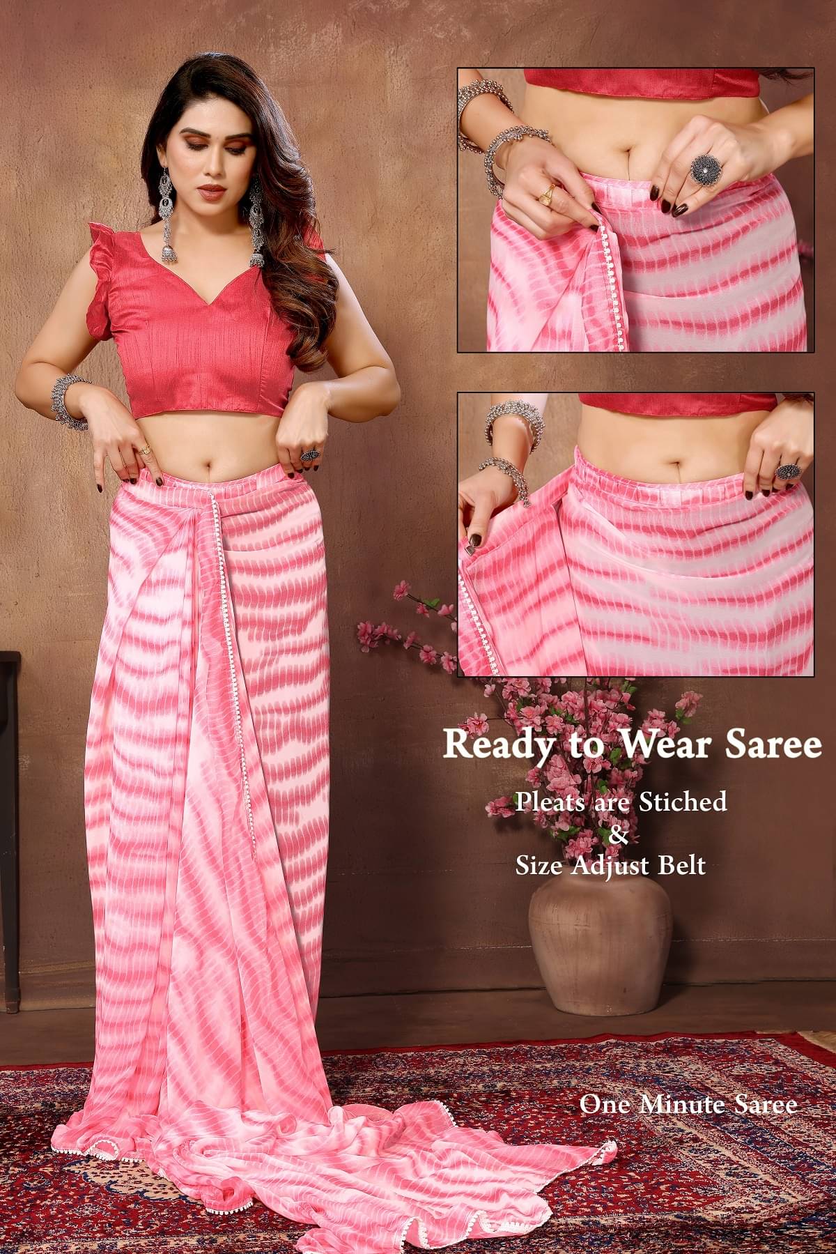     			Gazal Fashions Georgette Printed Saree With Unstitched Blouse Piece ( Pink )