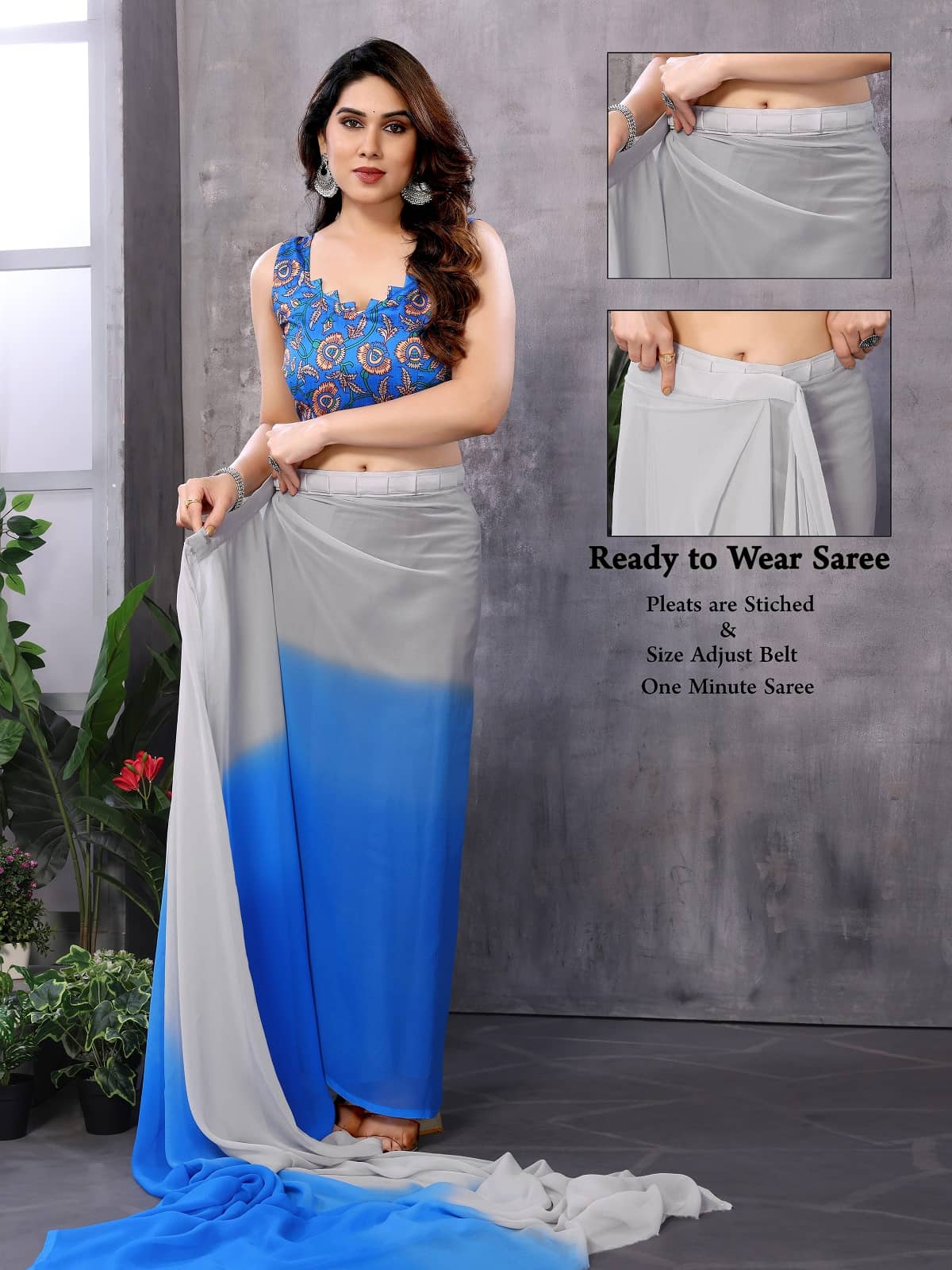 Gazal Fashions Georgette Printed Saree With Unstitched Blouse Piece ( Multicolor ) - Sarees | Buy online on ZillyBuy