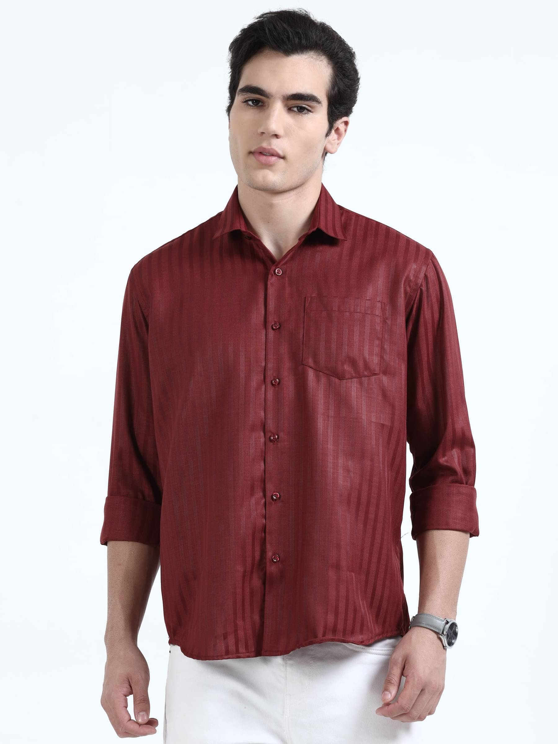 HETIERS Cotton Blend Regular Fit Striped Full Sleeves Men's Casual Shirt - Maroon ( Pack of 1 ) HETIERS Cotton Blend Regular Fit Striped Full Sleeves Men's Casual Shirt - Maroon ( Pack of 1 )