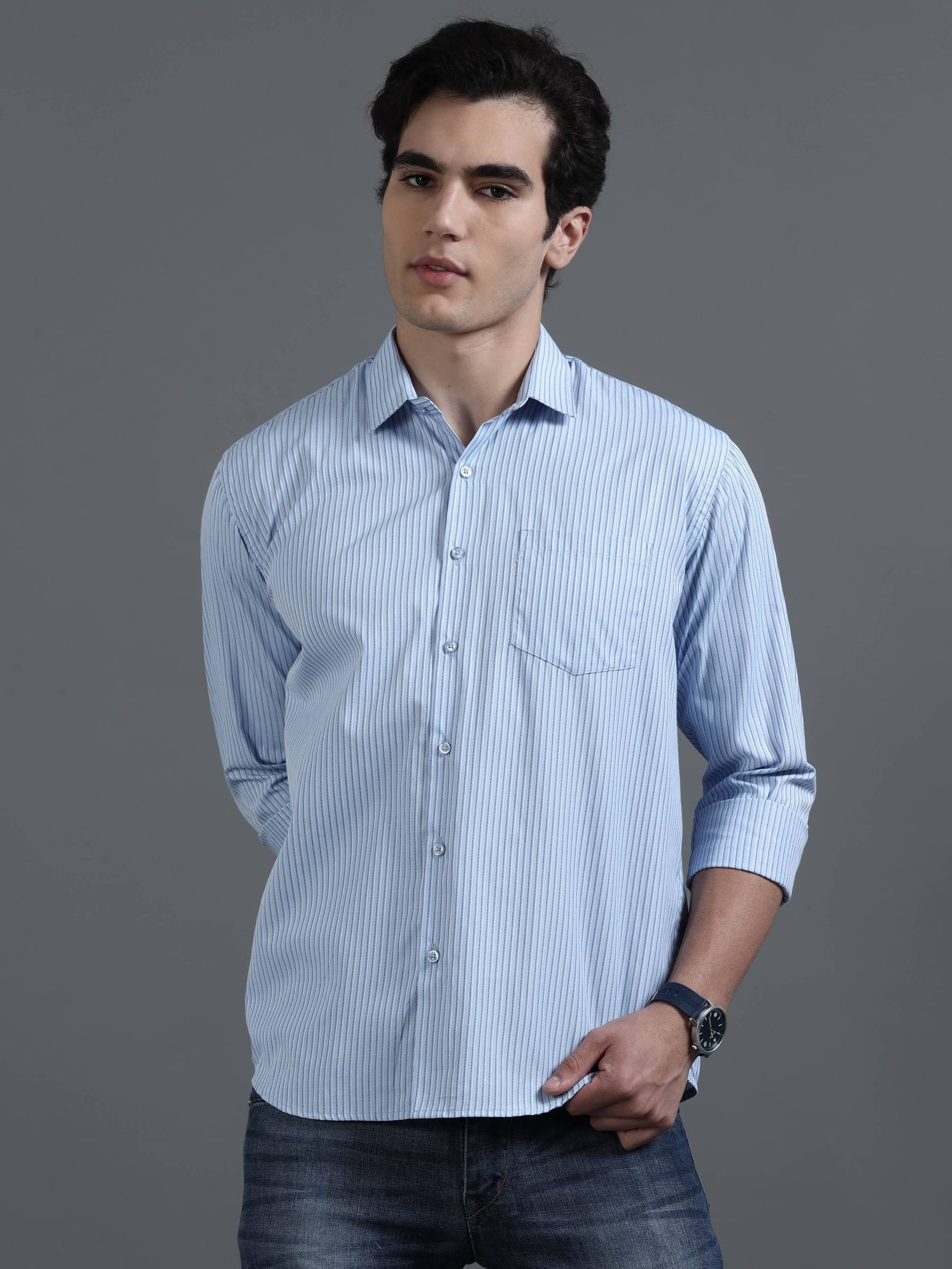     			HETIERS Poly Cotton Regular Fit Printed Full Sleeves Men's Casual Shirt - Light Blue ( Pack of 1 )
