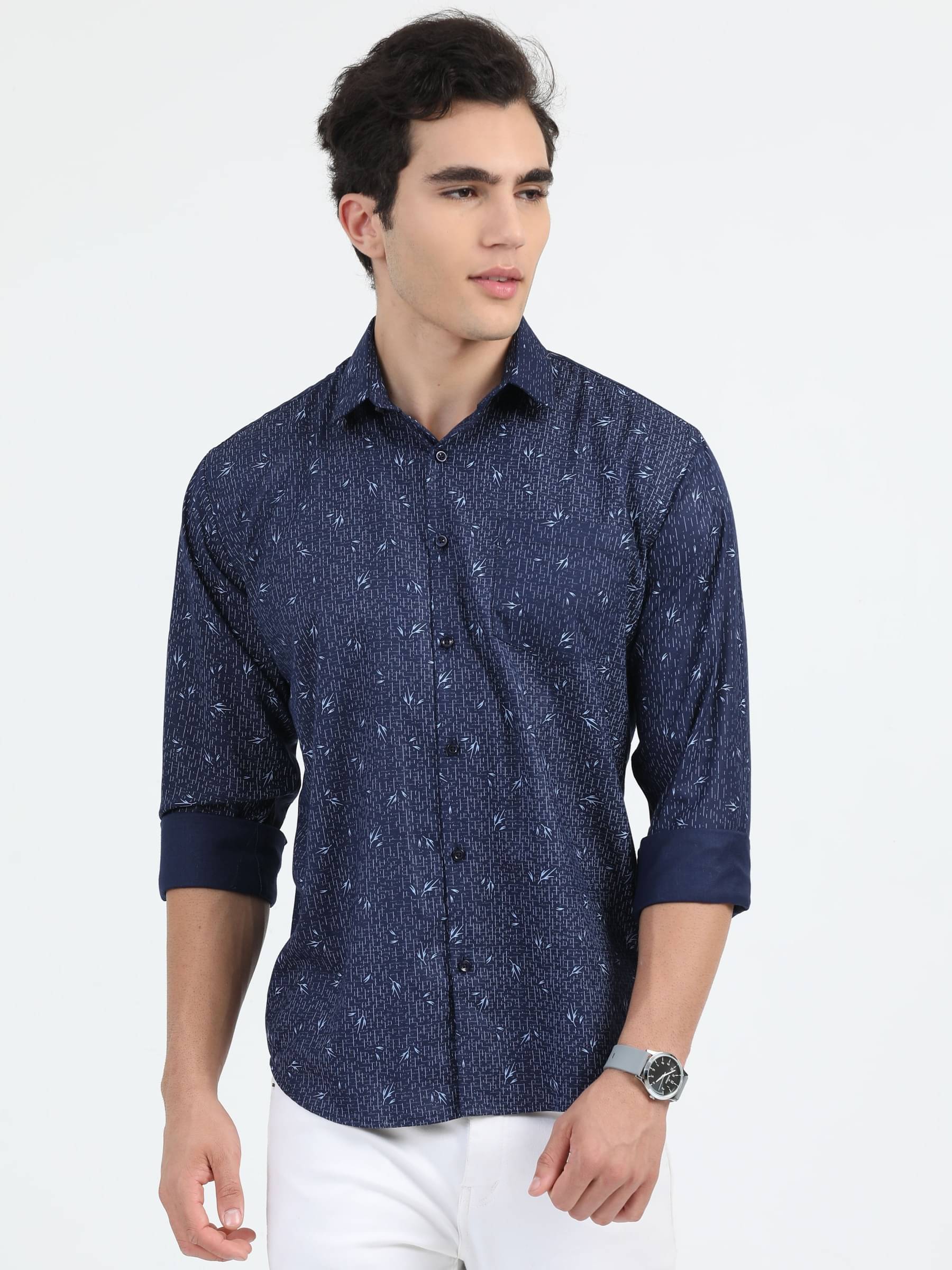 HETIERS Poly Cotton Regular Fit Printed Full Sleeves Men's Casual Shirt - Navy Blue ( Pack of 1 ) HETIERS Poly Cotton Regular Fit Printed Full Sleeves Men's Casual Shirt - Navy Blue ( Pack of 1 )