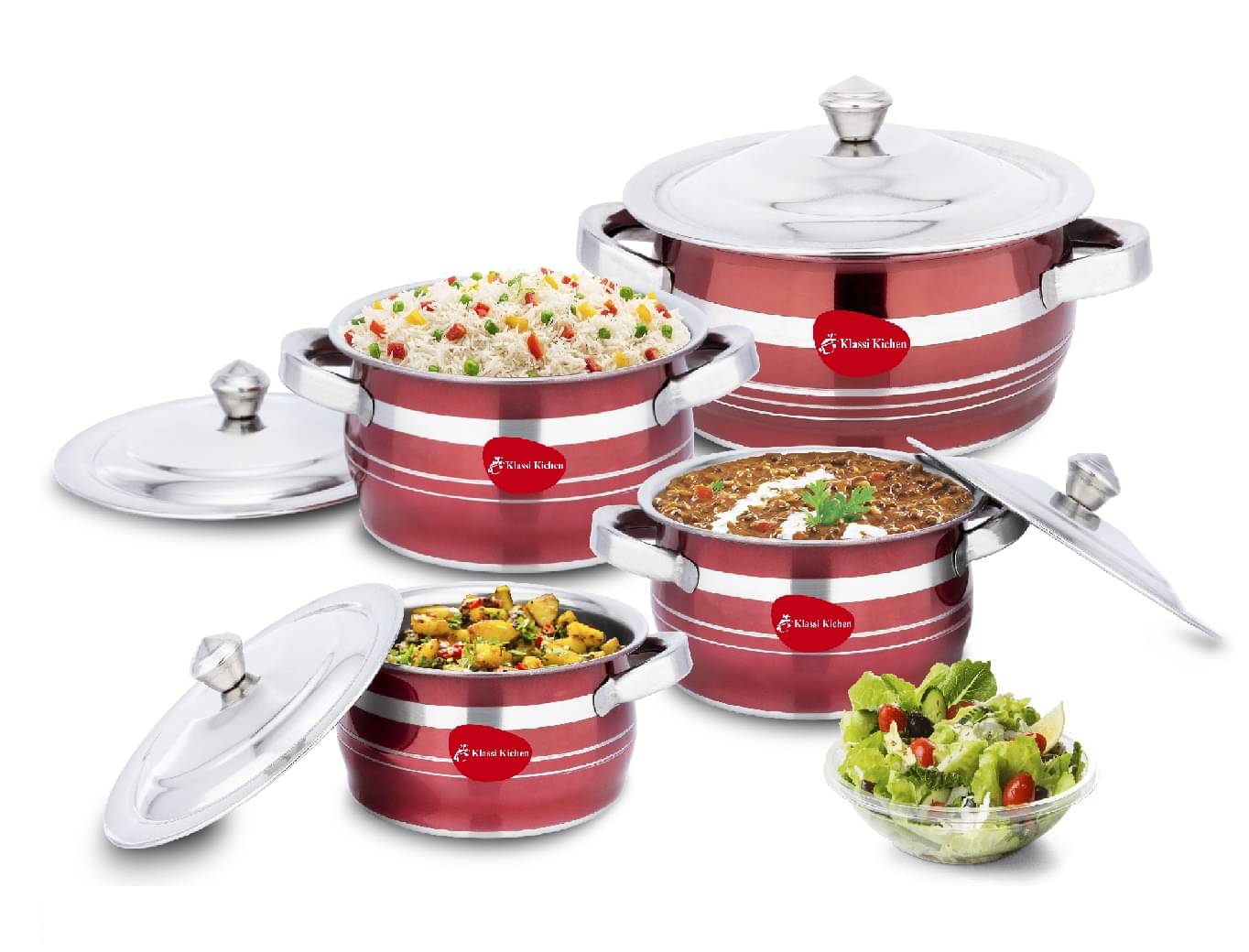 Klassi Kichen Non Coated Stainless Steel Cookware Sets Glossy Finish Klassi Kichen Non Coated Stainless Steel Cookware Sets Glossy Finish