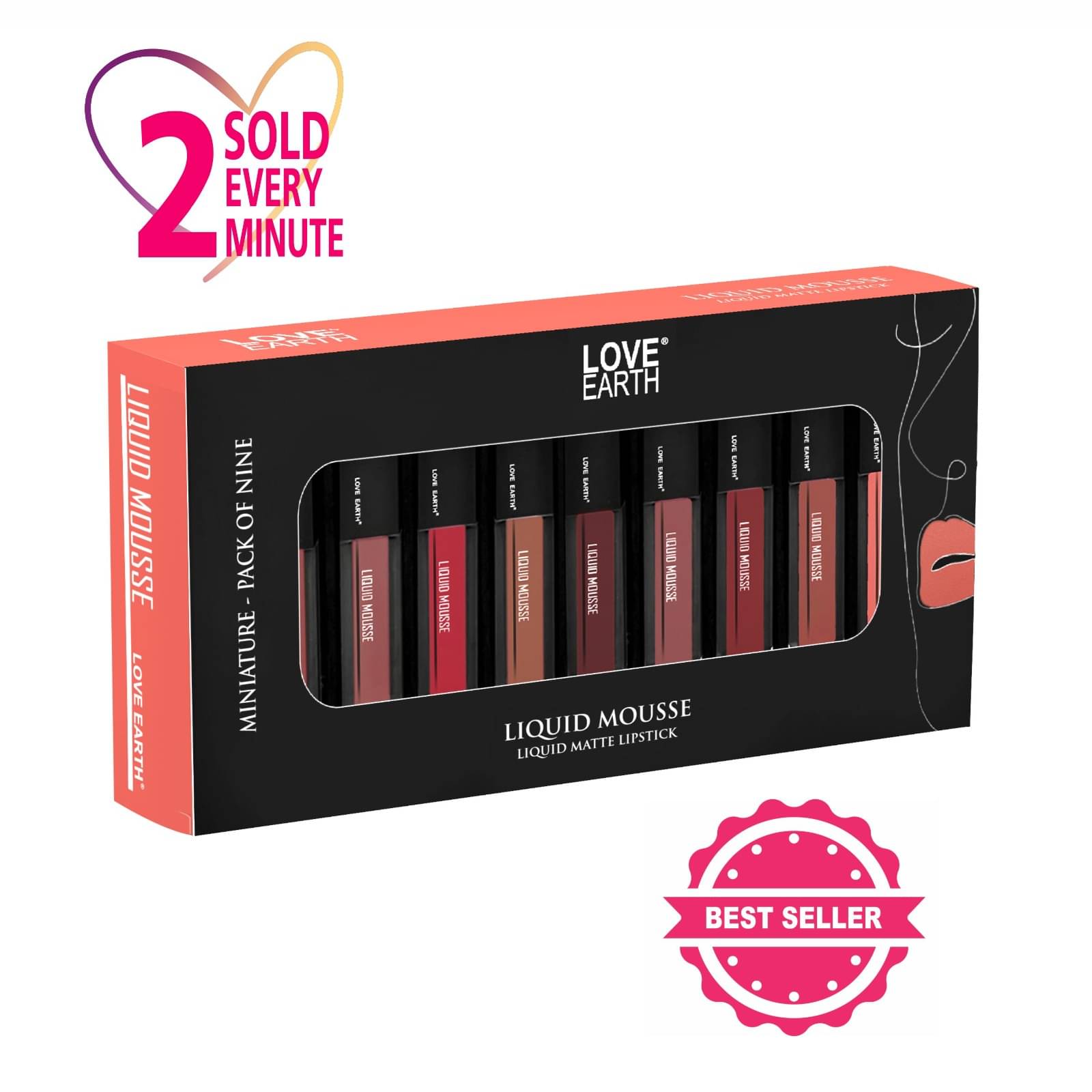 LOVE EARTH Liquid Mousse Miniature Matte Lipsticks Set 2ml Each (Pack of 9)     			LOVE EARTH Liquid Mousse Miniature Matte Lipsticks Set 2ml Each (Pack of 9)