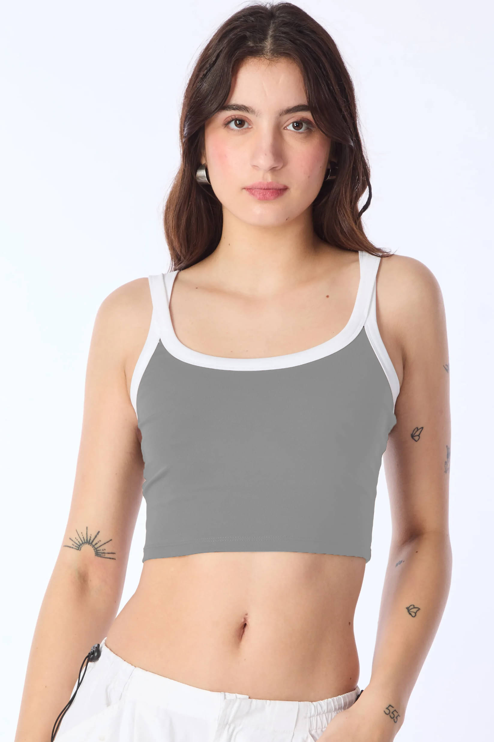 Lime Women's Cotton Blend Crop Top ( Grey ) Lime Women's Cotton Blend Crop Top ( Grey )